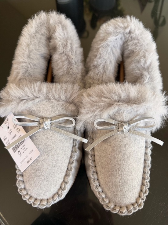J. Crew Shoes - J.Crew Cozy Faux-Fur Moccasin Slippers - Light Heathered Gray